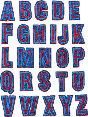 Produktbild von Alphabet-Buchstabe-Emblem-Aufnäher zum Aufbügeln, Rot, Blau