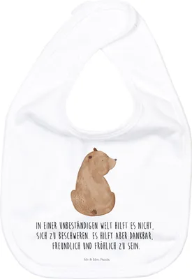 Produktbild von Mr. & Mrs. Panda Lätzchen Bär Schulterblick - Weiß - Geschenk, Esslätzchen, Bären, Motivation, Weltansicht, Selbstachtung, Babylätzchen, Sabber, Weisheit, Für Babys