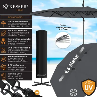Sunnyglade Terrassenschirm Mit Kurbel & Knickmechanismus – 228,6 Cm, Marineblau, 6 Streben
