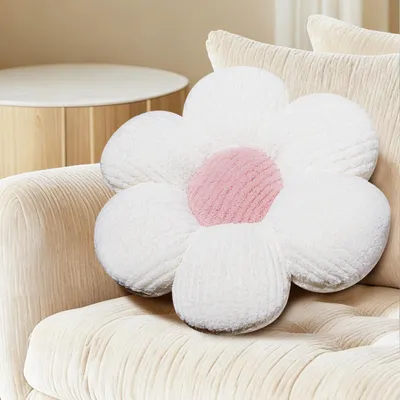 Productafbeelding van Vloerkussens met bloemenprint, tatami-vormig, decoratieve pluchen kussens in de vorm van een bloem, geschikt voor de bank, het bed of een stoel, 40 cm