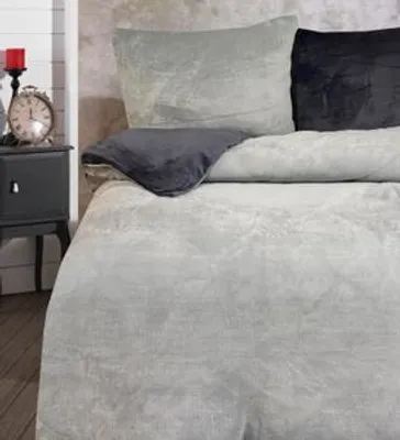 Produktbild von 2 tlg Winter Wende Plüsch Thermo Fleece Wende Bettwäsche 155x200  Grau