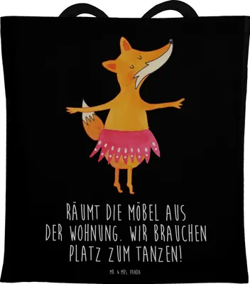 Produktbild von Mr. & Mrs. Panda Schultasche Fuchs Ballerina - Schwarz - Geschenk, Yeah, Ballett, Laptoptasche, Party, Jutebeutel, Beutel, Shopping Tasche, Geburtstag, canvas