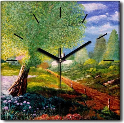 Produktbild von Coloray Uhr auf Leinwand 30x30 cm Wand Uhr Dekoration Wohnzimmer Segeltuch schwarze Hände -Wiese von Baumblumen