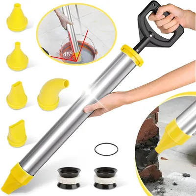 Produktbild von Fugenpistole für Mörtel aus Edelstahl, Handmörtelpumpe Mörtelspritze Applikator mit 5 Düsen für Fugen‑ und Mörtelarbeiten