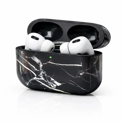 Produktbild von Hülle für Apple AirPods Pro 3. Generation – Schutzhülle Case Marmor Design hochwertig stoßfest kratzfest passgenau mit Ladeanschlussöffnung - Schwarz