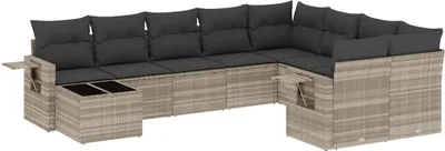 Produktbild von vidaXL 10-tlg. Garten-Sofagarnitur mit Kissen Hellgrau Poly Rattan