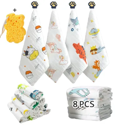 Produktbild von 8pcs Baby Musselin Waschlappen, Baby Badetš¹cher/Weiche Neugeborene Baby Gesichtstš¹cher, Mehrzweck-natš¹rliche Baumwolle Baby Wipes