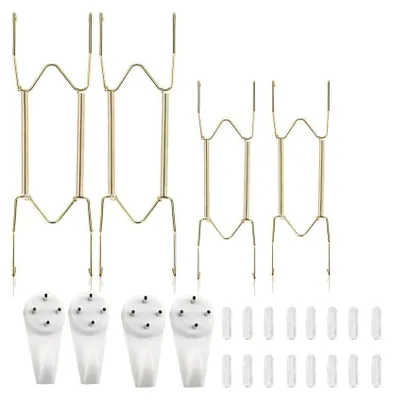 Produktbild von Set mit 4 flachen Wandhaken aus Edelstahl, 8 und 10 Zoll mit 16 transparenten Schutzabdeckungen, Tellerhaken zum Aufhängen für dekorative Displays, einfache Installation