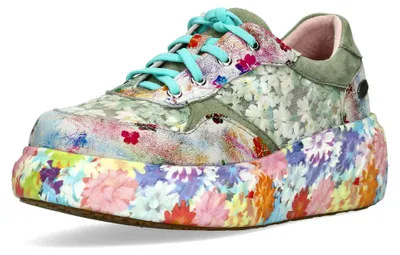 Produktbild von Laura Vita Damen Sneaker Blüten Sickereich Mesh Plateau SODAO 64, Größe:38 EU, Farbe:Grün