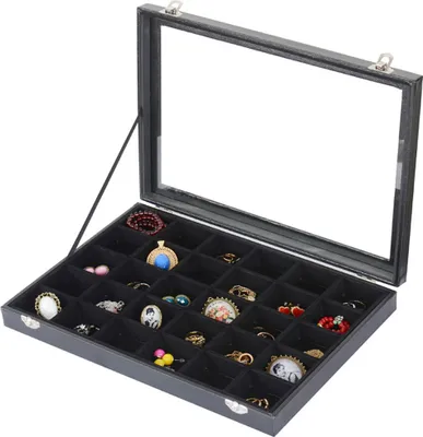 Produktbild von Sinoba Schmucklade Schmuckkasten Schaukasten Schmuckdisplay mit Glasdeckel (30 Fächer)