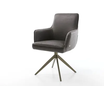 Produktbild von DELIFE Drehstuhl Heira-Flex mit Armlehnen Mikrofaser Anthrazit Vintage Kreuzgestell breit Effektfinish Titan 360° drehbar Taschenfederkern