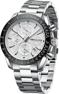 Image de Montre chronographe pour homme en acier inoxydable argenté, analogique, style business, bracelet, 44 mm, aiguilles luminescentes, date, mouvement à quartz, étanche à 3 ATM, élégante pour le quotidien