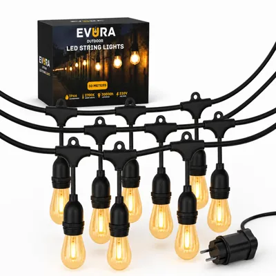 Produktbild von Evura Goods Lichterkette für Außen – LED String Light – 30 Meter – 45 Lampen – IP65 Wasserdicht – Warmweiß – Gartenbeleuchtung