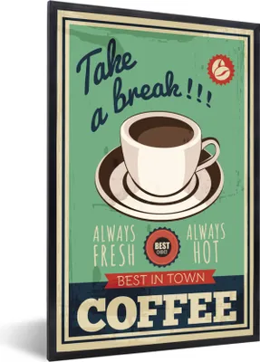 Produktbild von MuchoWow® MuchoWow® Gerahmtes Poster Kaffee - Jahrgang - Zitat 60x90 cm - Poster mit zchwarzem Bilderrahmen - Kunst