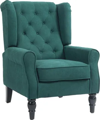 Image de HOMCOM Fauteuil de salon, fauteuil capitonné avec pieds en bois, assise large, grand confort, style classique, 74 x 86 x 102 cm, vert