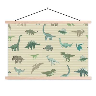 Obrázok produktu pre MuchoWow® Textilný plagát - Dinosaurus - hnedý - zelený - chlapci - dievčatá - deti - 60x40cm - S hnedými lamelami