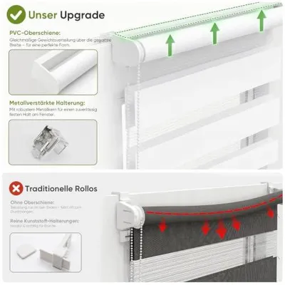 Productafbeelding van Dubbele rol gordijn, Duo rol gordijn, plakstrip zonder boren, vrijhangend, verduisterend voor ramen, wit, 65x100cm, klembeugels, privacy jaloezie, zijwaarts bedienbaar rolgordijn voor deuren