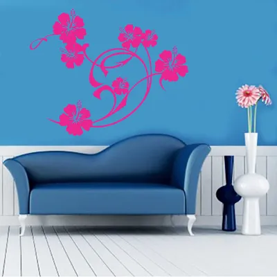Produktbild von Wandtattoo - Wandaufkleber - Wandtattoo "Hibiskus Swirl" - 60cm x 46cm pink - Dekoration Küche Wohnzimmer Wand