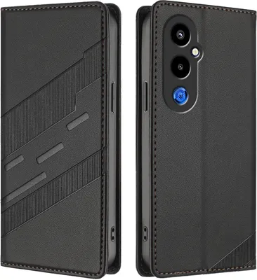 Produktbild von Hülle für Tecno Pova 4 Pro, Kunstleder Brieftaschen Handyhülle mit Kartenfach und Standfunktion Schwarz