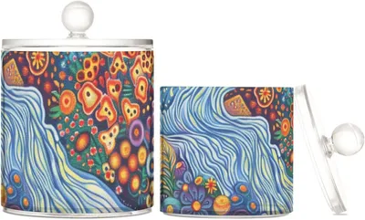 Produktbild von Fantasy Flower Home transparenter Kunststoff-Süßigkeiten-Organizer mit Deckel, Büroutensilien, dekorativer Aufbewahrungsbehälter für Wattestäbchen, Wattepads, Zahnseide-Picker, Büroklammern, 2