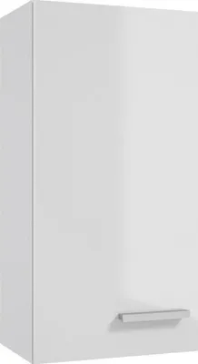 A single white cabinet door with a silver handle.