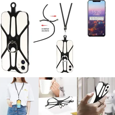 Produktbild von K-S-Trade 3in1 Handykette Handyband Handykordel Halsband Smartphone-Ring Handy-Ring kompatibel mit UMIDIGI Z2 Fingerhalterung Handyring Tischständer