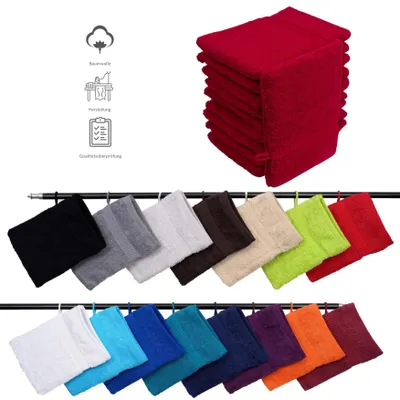 Produktbild von 10er Set Frottee Waschhandschuhe Elegance 16x21 cm 100% Baumwolle 500 gsm Waschhandschuh rot