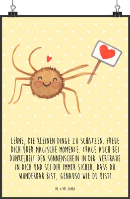 Produktbild von Mr. & Mrs. Panda Bild Spinne Agathe Motivation DIN A3 - Gelb Pastell - Geschenk, Wanddekoration, Glück, Vertrauen, Plakat, wanddeko, Kunstdruck, Dankeschön, drucke, Liebe