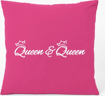 Produktbild von Huuraa Kissen Queen & Queen Krone 40x40cm mit Füllung Fuchsia Baumwolle Dekokissen Geschenkidee