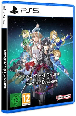 The image shows the front cover of a PlayStation 5 game case for 'Sword Art Online: Fractured Daydream'. It features artwork of several characters from the anime series.