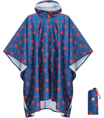 Produktbild von Regenponcho Wasserdicht Wiederverwendbar Atmungsaktiv Ripstop mit Kapuze Faltbar für Outdoor Camping Wandern Angeln Einheitsgröße Seestern