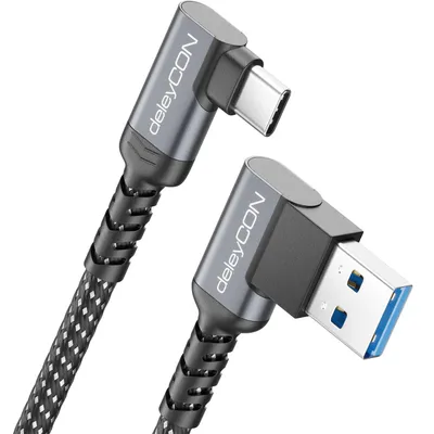Produktbild von deleyCON 2m USB-A auf USB-C Kabel 2x 90° USB 3.2 Gen1 5Gbps