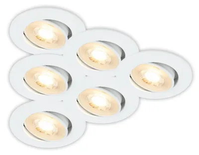 Produktbild von Briloner BESI 6er Set LED Einbaustrahler 230V, Schwenkbar, Warmweiße Lichtfarbe, Weiß, Ø8 x 3,2 cm