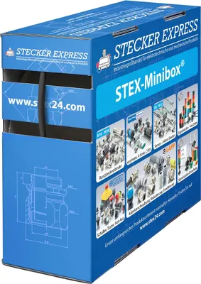 Produktbild von STEX24 Schrumpfschlauch 2:1, Minibox mit 25,0m, schwarz 3,2/1,6mm, 1/8 Zoll, WSB2 Schrumpftemperatur mind. 70°C,