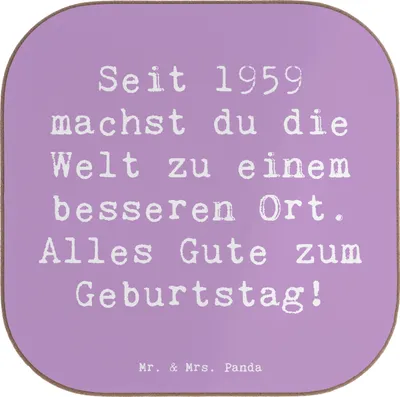 Produktbild von Mr. & Mrs. Panda Tischuntersetzer Spruch 1959 Geburtstag - Lavendeltraum - Geschenk, Alter, Tassenuntersetzer, Seit, gläseruntersetzer, Untersetzer Gläser, Coaster