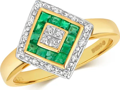 Produktbild von Eleganter 9 Karat (375) Gold Diamant Damenring Brillant-Schliff 0.08 Karat H - PK mit Smaragd, 50 (15.9); TRS28711RSK