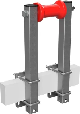 Produktbild von Polyurethan Kielrolle mit Stützen Sliprolle Bootstrailer Sliphilfe Spulenform verzinkt SUPROD, B=125, L=450 mm, rot
