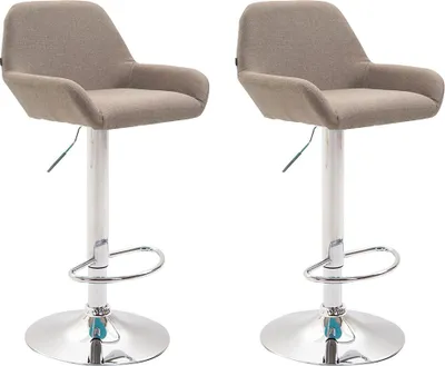 Produktbild von CLP 2er Set Barhocker Braga Stoff drehbar und höhenverstellbar taupe Gestell Farbe chrom