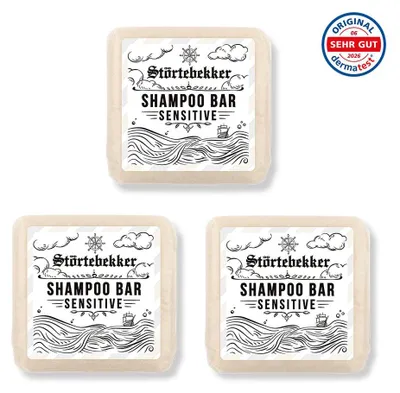 Produktbild von Störtebekker Festes Haarshampoo Sensitive - mildes & pH-neutrales Shampoo für empfindliche Kopfhaut - 3x 100g