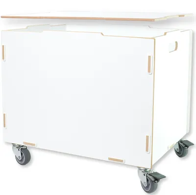 Image de Coffre de rangement à roulettes avec couvercle en MDF (33 x 45,5 x 34,5 cm + 6 cm de hauteur des roulettes) Coffres/caisses de rangement – coffre à roulettes servant de coffre à jouets – coffre en bois servant de coffre à roulettes