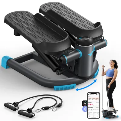 Image de Mini stepper de fitness - Noir, avec élastiques de résistance et écran LCD - En polypropylène - Pour une utilisation à domicile