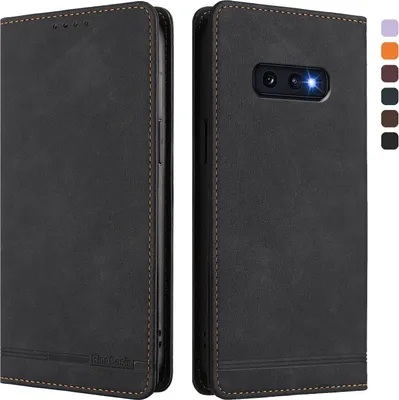 Obrázek produktu pro Pouzdro pro Samsung Galaxy S10E, retroPolyuretankožené flip pouzdro s stojánkem a přihrádkami na karty Černý