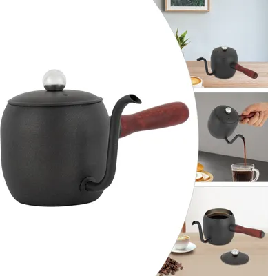 Produktbild von Kaffeekessel Schwanenhals Kaffeekannen Edelstahl-Wasserkocher mit Holzgriff (Schwarz)