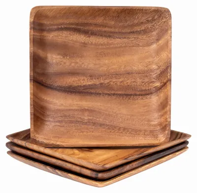 Produktbild von 4er Set Teller aus Akazienholz 25x25cm Holzteller Dekoschale Tischdeko Ablage