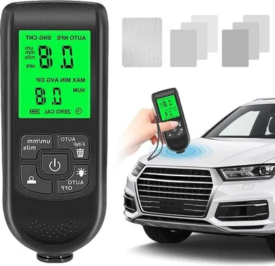 Obrázek produktu pro Digitální měřič tloušťky nátěru – měřicí rozsah 0–2000 mm – vysoce přesná sonda – LCD displej – měřič tloušťky laku – měřič tloušťky autolaků – měřič tloušťky barev – černá