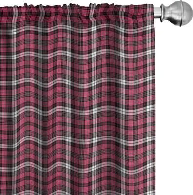 Produktbild von ABAKUHAUS Kariert Vorhänge, Gardinen, Symmetrische Linien und Quadrate Geometrischer alter Tartan inspirierter Design-Druck, 2 Stück 75 x 175 cm, Schwarz Weiß Rosa