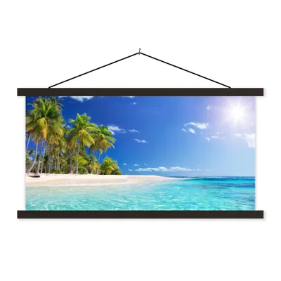Produktbild von MuchoWow® Textilposter Strand - Meer - Palme - Sonne - Sommer 150x75 cm mit schwarzem Rahmen - Posterleiste