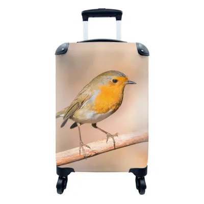 Produktbild von MuchoWow® Koffer Handgepäck Trolley Rollkoffer Kleine Reisekoffer mit 4 Rollen - Vogel - Zweig - Rotkehlchen - Cabin Size < 55x40x23 cm & 55x40x20 cm - Fotokoffer - Kabinenkoffer - Boardgepäck - Reise-Box - Reisekoffer - Reisegepäck - Koffer mit Bild - Trolley für Kinder