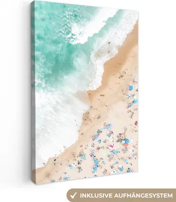Produktbild von OneMillionCanvasses® - Leinwandbilder - 90x140 cm, Meer - Strand - Sonnenschirme - Sommer, Wandbilder Kunstdruck Wanddekoration - Foto auf Leinwand - Gemälde auf Holzrahmen - Wandschmucke - Schlafzimmer