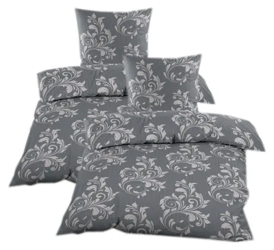 Produktbild von Seersucker Bettwäsche 135x200 mit Reißverschluss - Grau mit Ornamente